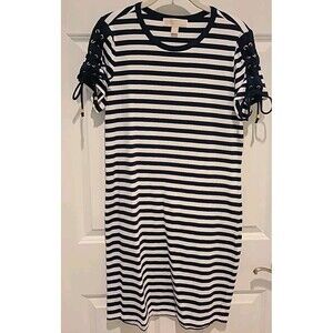 Michael Kors Small Nautical Blue White Striped Stretchy Shirt Dress EUV